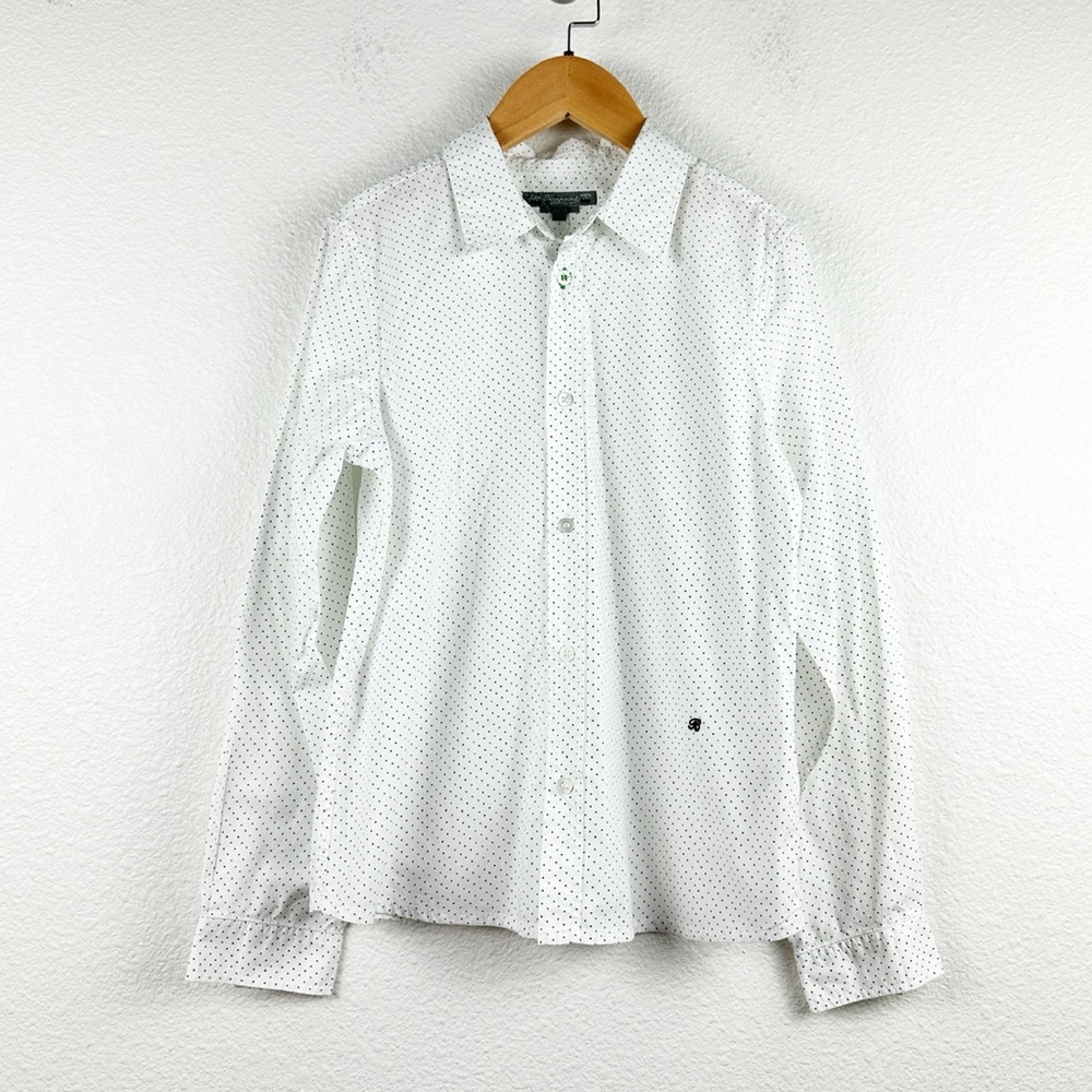 Bonpoint White Button Down with Blue and Green‎ Polka Dots Size 10
